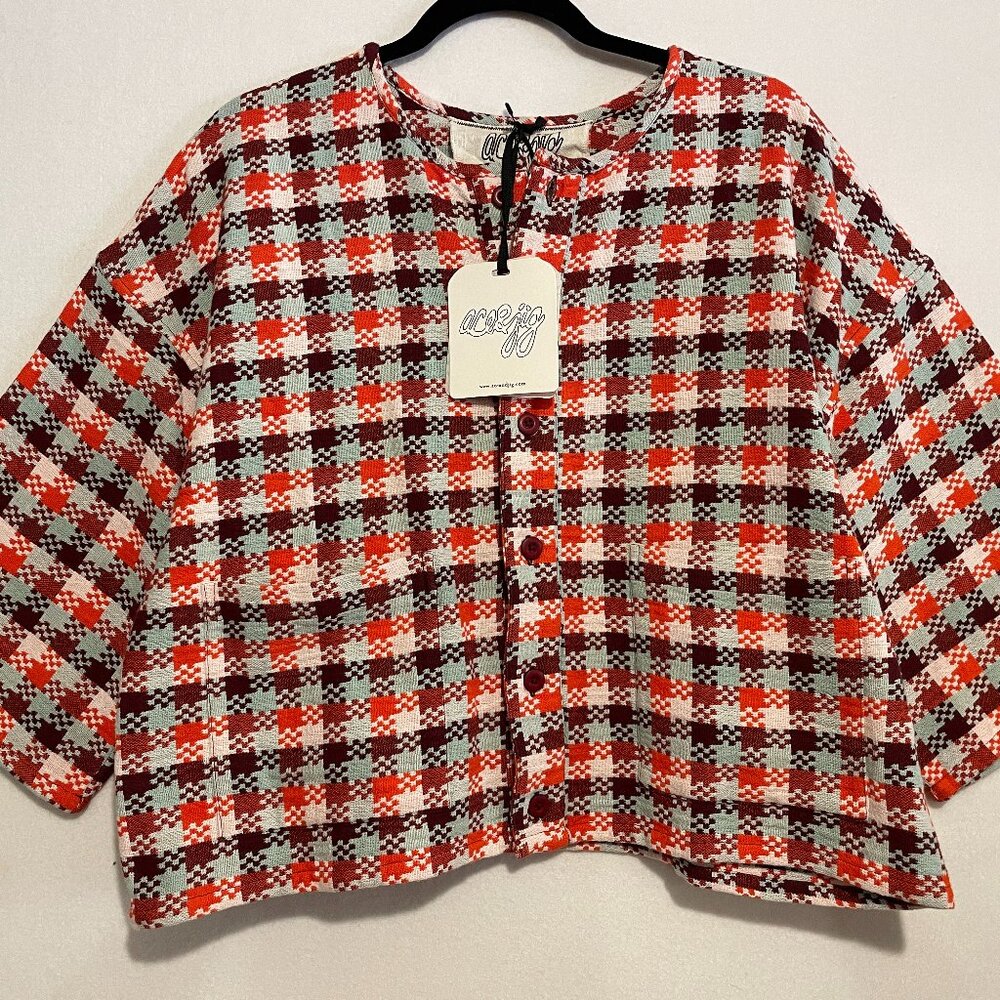 Ace & Jig Red Orange Brown Plaid Button-Down Top